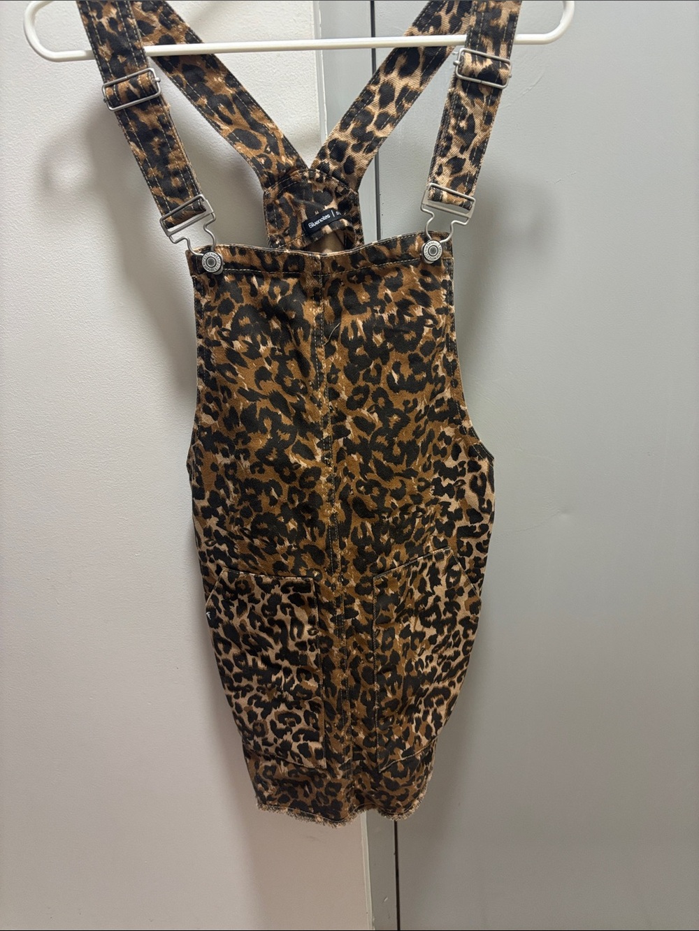 Leopard Print Denim Overall Dress